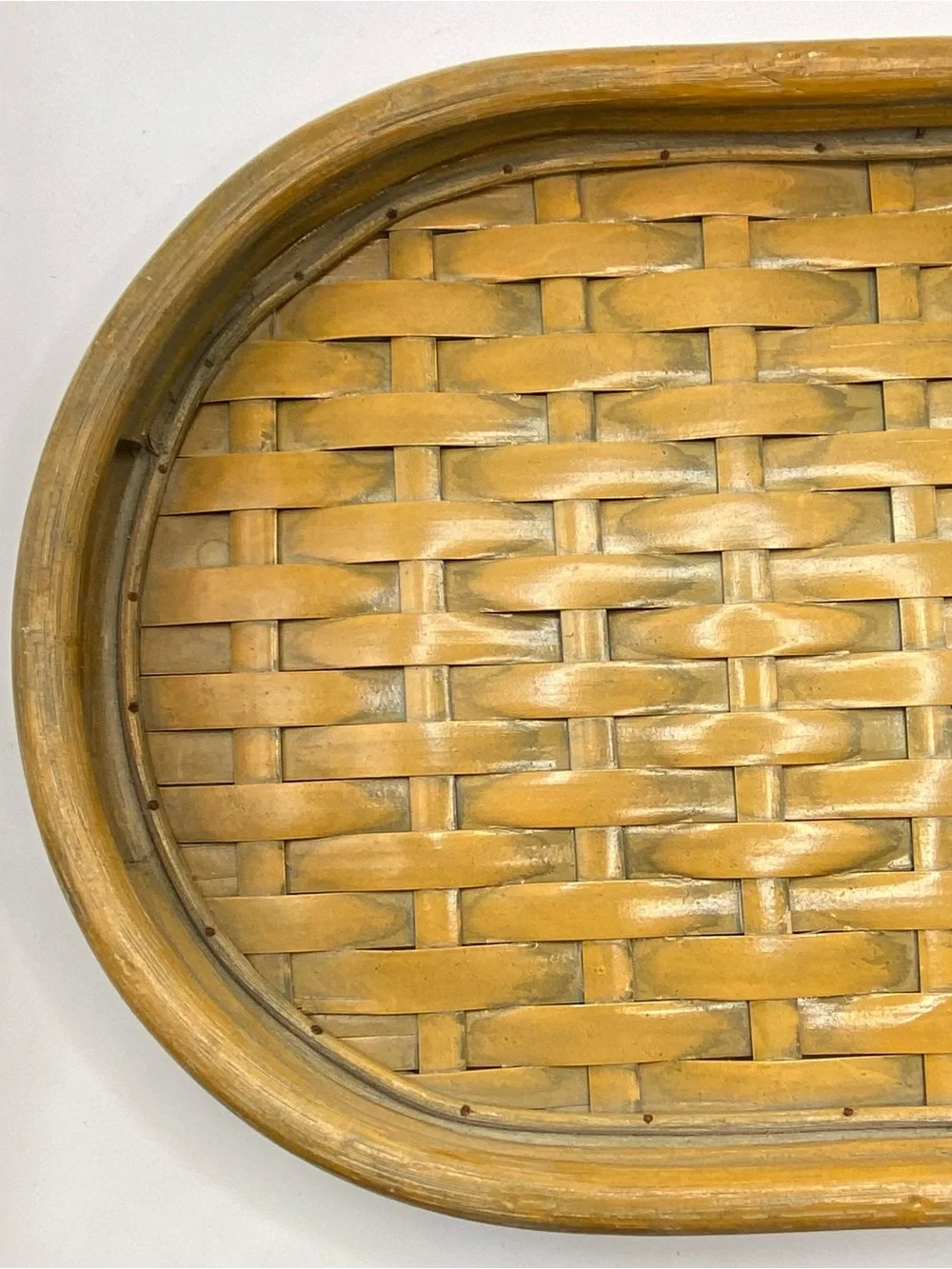 Vintage Bamboo Rattan Serving Tray Oval Woven Boho Coastal Decor 16.5”